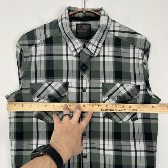 511 Tactical Series Men's Small Long Sleeve Snap Button Shirt Green/Black Plaid - Picture 7 of 8